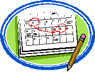 picture of a calendar with dates circled in red and a red arrow going from one red circle to the other one  There is a pencil in the picture too